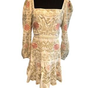 Antonio Melani White/Pink Floral Embroidered Fairycore Cottage Boho Dress 16